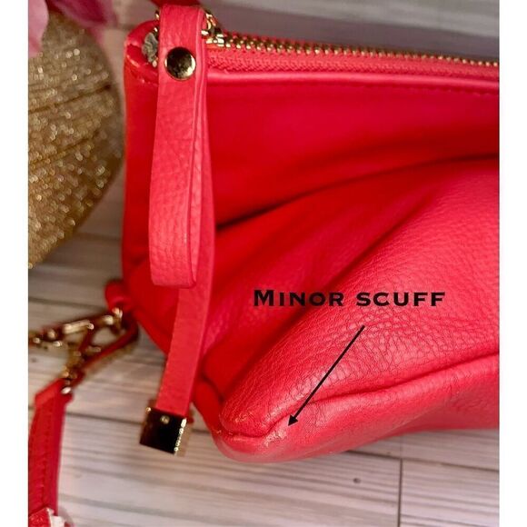 Charming Charlie Dark Coral Convertible Clutch To Shoulder Bag to Crossbody Hand - Picture 9 of 12